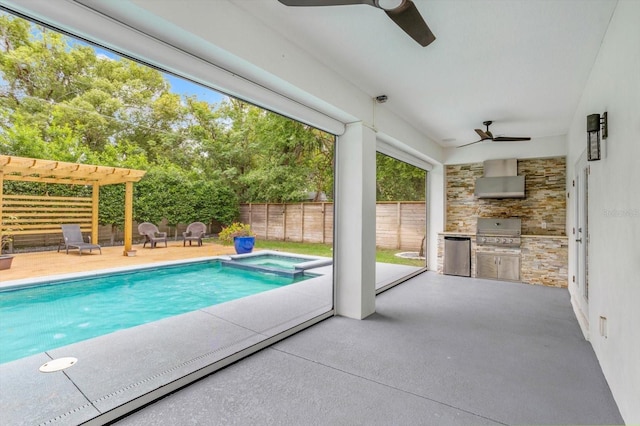 1831 Mizell Ave, Winter Park, FL 32789 - view of pool featuring ceiling fan, exterior kitchen, grilling area, and a fenced backyard