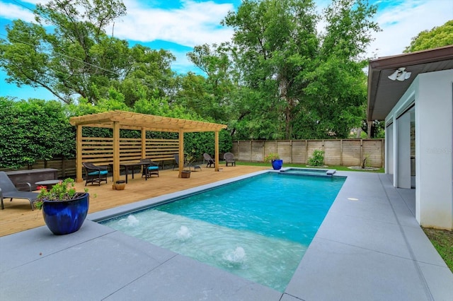 1831 Mizell Ave, Winter Park, FL 32789 - view of swimming pool with a pergola, a fenced backyard, a wooden deck, and view of wooded area