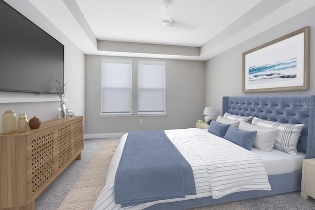 7565 Laureate Blvd Unit 3408, Orlando, FL 32827 - carpeted bedroom featuring a tray ceiling and baseboards