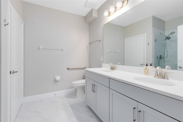 7565 Laureate Blvd Unit 3408, Orlando, FL 32827 - full bath with a stall shower, marble look tile flooring, baseboards, toilet, and double vanity
