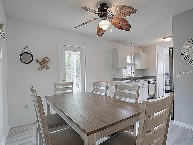 1707 E Schwartz Blvd, Lady Lake, FL 32159 - dining room with plenty of natural light, baseboards, a ceiling fan, light wood-style floors, and a textured ceiling
