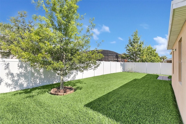 view of yard with a fenced backyard