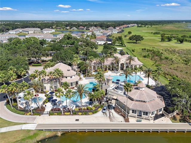 drone / aerial view of a pool area