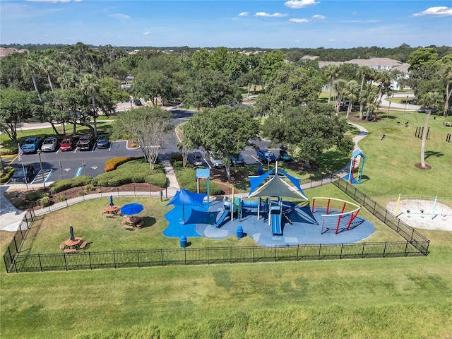 aerial view of a recreational park and a tree filled landscape