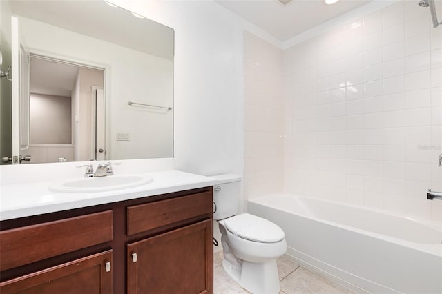 bathroom featuring tile patterned floors, toilet, vanity, and bathtub / shower combination