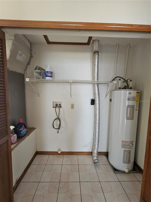 laundry area with water heater, washer hookup, electric dryer hookup, and baseboards