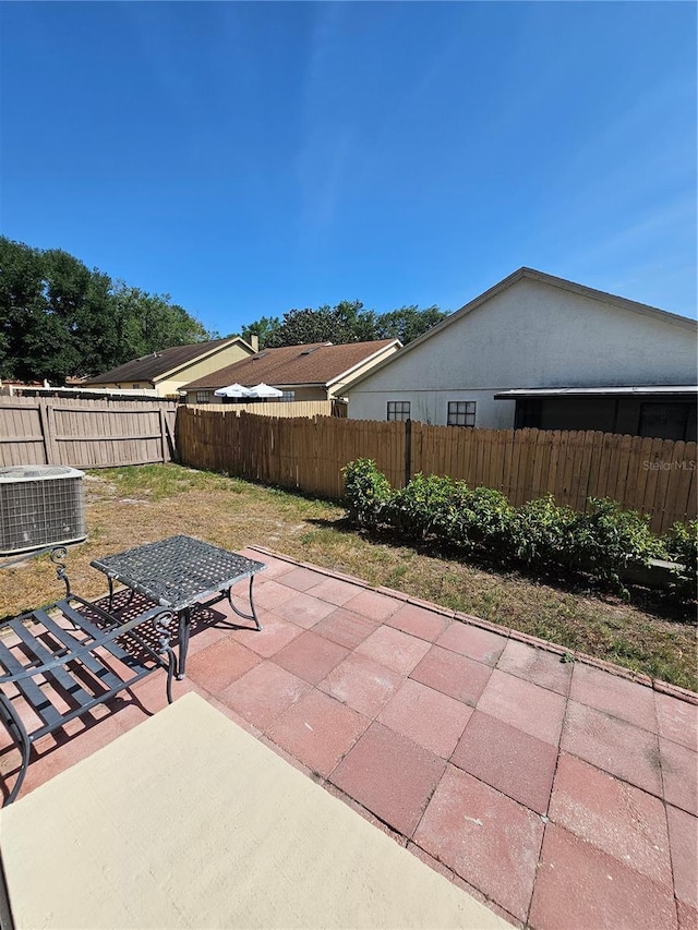 view of patio / terrace featuring central AC and a fenced backyard