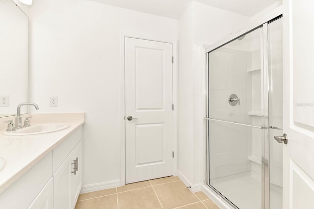 4792 Vellacito Way, Davenport, FL 33897 - bathroom with baseboards, tile patterned floors, a sink, and a stall shower