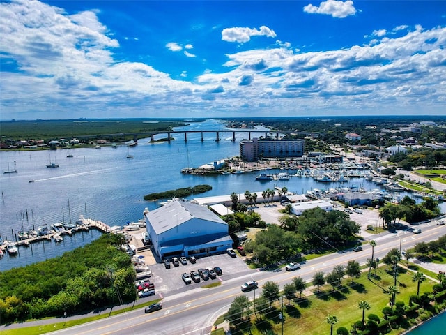5 Riverwalk Dr Unit 601, New Smyrna Beach, FL 32169 - drone / aerial view of a large body of water, a notable bridge, and numerous boat docks
