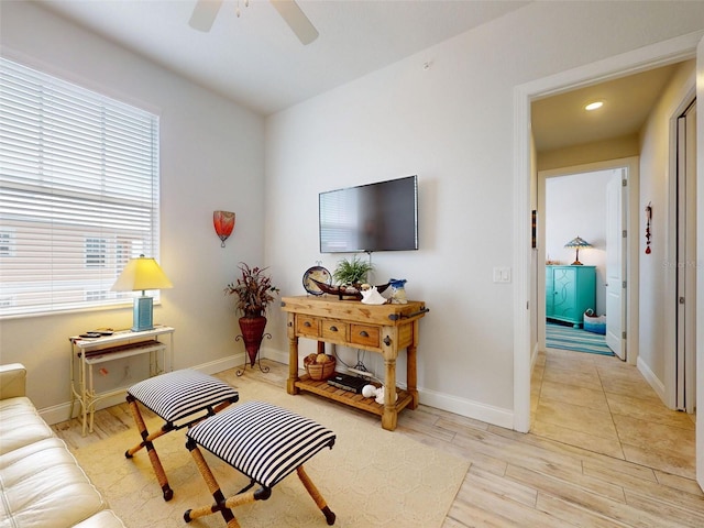 5 Riverwalk Dr Unit 601, New Smyrna Beach, FL 32169 - living area featuring plenty of natural light, ceiling fan, baseboards, and recessed lighting