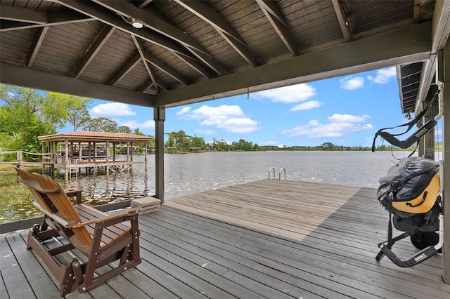 dock area with a water view