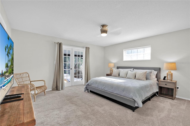 bedroom with baseboards, a ceiling fan, carpet, and access to exterior