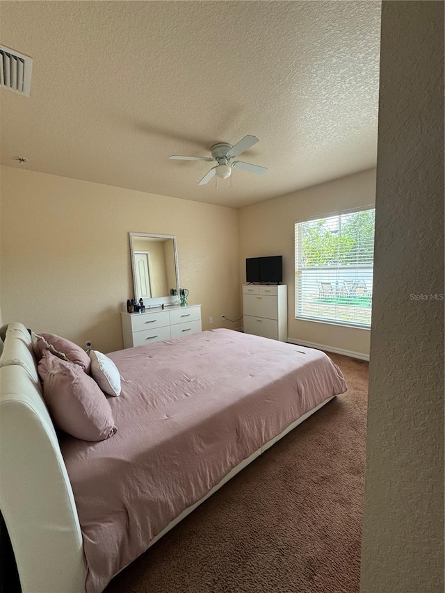22227 Elmira Blvd, Port Charlotte, FL 33952 - carpeted bedroom featuring a textured ceiling, a ceiling fan, and visible vents