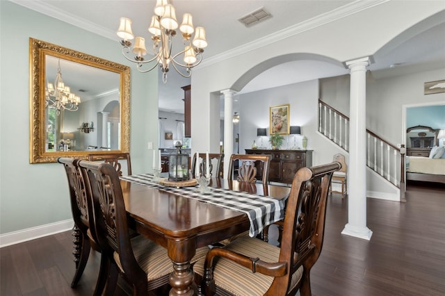 2842 Balforn Tower, Winter Garden, FL 34787 - dining room featuring baseboards, visible vents, decorative columns, wood finished floors, and arched walkways