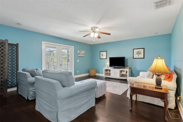 2842 Balforn Tower, Winter Garden, FL 34787 - living area featuring french doors, wood finished floors, visible vents, a ceiling fan, and baseboards