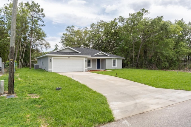 274 W Bolero Pl, Citrus Springs, FL 34434 - ranch-style house featuring a garage, stucco siding, concrete driveway, and a front yard