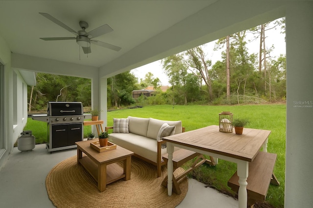 274 W Bolero Pl, Citrus Springs, FL 34434 - view of patio / terrace with ceiling fan, an outdoor hangout area, and area for grilling