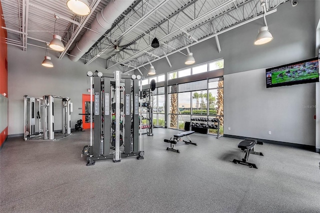 14244 Walcott Ave, Orlando, FL 32827 - exercise room featuring a towering ceiling and baseboards