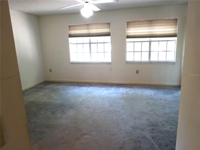 672 Post Oak Cir Unit 106, Altamonte Springs, FL 32701 - spare room with healthy amount of natural light, ceiling fan, carpet flooring, baseboards, and a textured ceiling