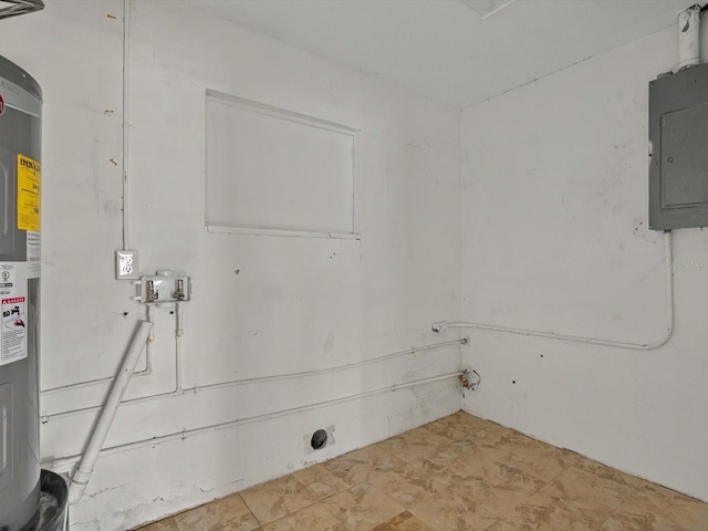 washroom with electric panel and water heater