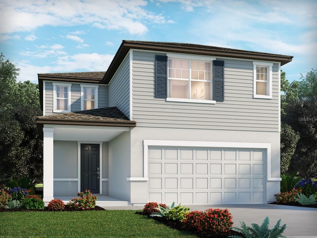 4997 Kaia Ave, Winter Haven, FL 33884 - traditional-style house with a garage, driveway, stucco siding, and a front lawn