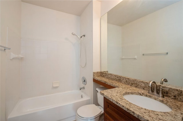 full bathroom with toilet, shower / bathing tub combination, and vanity