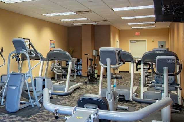8112 Poinciana Blvd Unit 1502, Orlando, FL 32821 - exercise room featuring carpet flooring, visible vents, and a drop ceiling