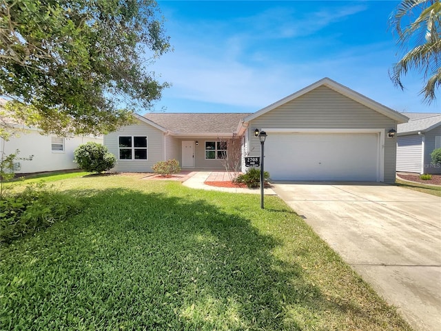 2708 La Posada Dr, The Villages, FL 32162 - ranch-style house featuring concrete driveway, a front yard, and an attached garage