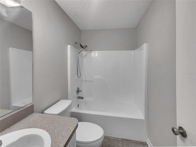 2708 La Posada Dr, The Villages, FL 32162 - bathroom with toilet, shower / tub combination, a textured ceiling, tile patterned flooring, and vanity