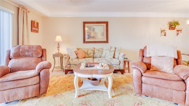 living room featuring ornamental molding