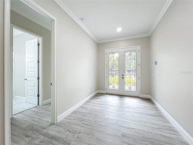 278 Acorn Dr, Longwood, FL 32750 - unfurnished room featuring crown molding, light wood-style flooring, baseboards, and french doors