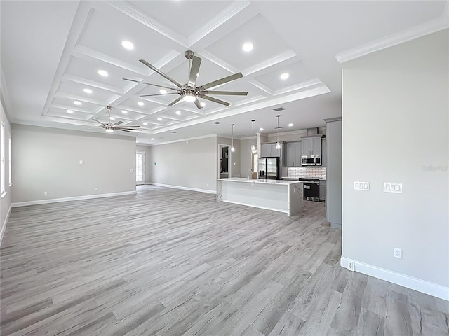 278 Acorn Dr, Longwood, FL 32750 - unfurnished living room featuring coffered ceiling, ceiling fan, and baseboards