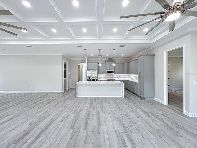 278 Acorn Dr, Longwood, FL 32750 - kitchen with ceiling fan, open floor plan, gray cabinets, and appliances with stainless steel finishes