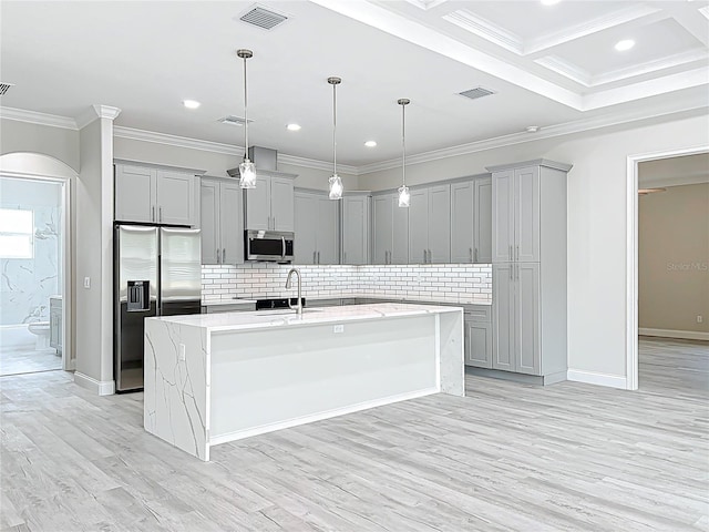 278 Acorn Dr, Longwood, FL 32750 - kitchen with gray cabinets, visible vents, and appliances with stainless steel finishes