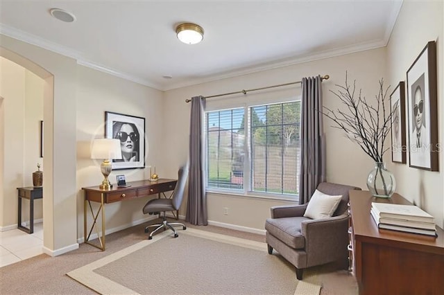 626 Green Rock Ct, Apopka, FL 32712 - carpeted office space with arched walkways and crown molding