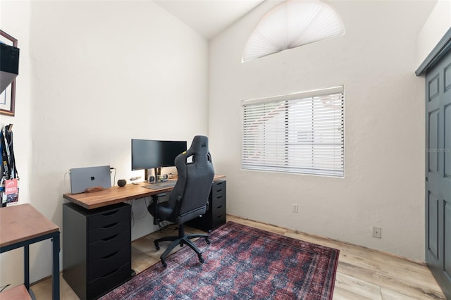 546 Via Fontana Dr Unit 203, Altamonte Springs, FL 32714 - office area with vaulted ceiling and wood finished floors