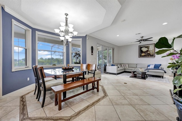 14231 Sonco Ave, Windermere, FL 34786 - dining space with ornamental molding, light tile patterned floors, a chandelier, recessed lighting, and baseboards