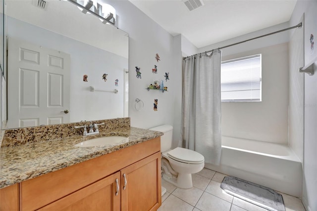 14231 Sonco Ave, Windermere, FL 34786 - bathroom with tile patterned floors, vanity, toilet, and shower / bathtub combination with curtain