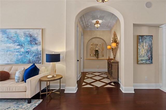 5909 Oxford Moor Blvd, Windermere, FL 34786 - hall with arched walkways, wood finished floors, and baseboards