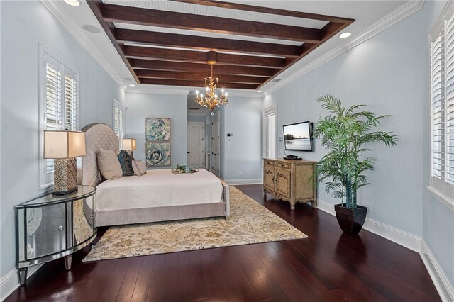 5909 Oxford Moor Blvd, Windermere, FL 34786 - bedroom with a chandelier, hardwood / wood-style flooring, baseboards, and beam ceiling