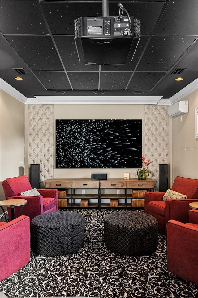 5909 Oxford Moor Blvd, Windermere, FL 34786 - home theater featuring crown molding and a wall mounted air conditioner