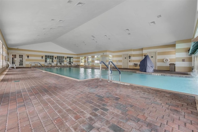 indoor pool with french doors