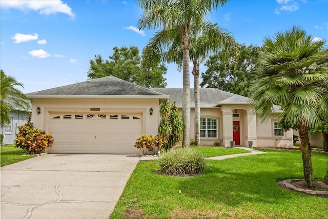 1428 Lucky Pennie Way, Apopka, FL 32712 - ranch-style home featuring stucco siding, driveway, a front yard, and a garage