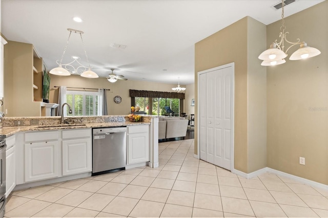 1428 Lucky Pennie Way, Apopka, FL 32712 - kitchen featuring dishwasher, a sink, a chandelier, and white cabinets