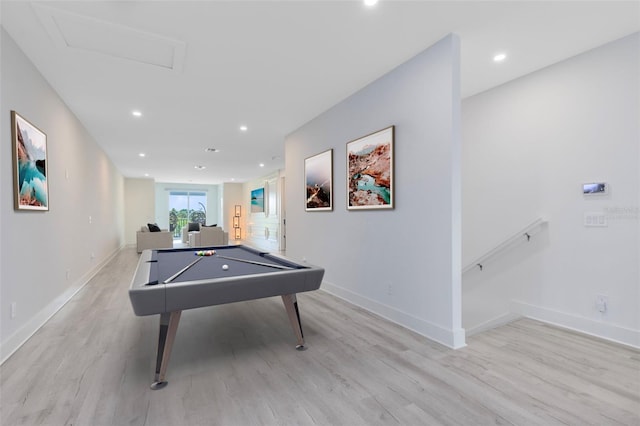 300 Muirfield Loop, Reunion, FL 34747 - rec room featuring light wood-style flooring, billiards table, baseboards, recessed lighting, and attic access