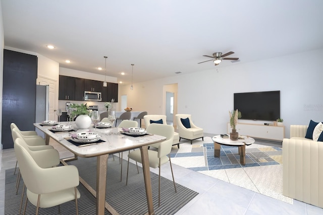 15998 SW 33rd Avenue Rd, Ocala, FL 34473 - dining space with a ceiling fan, light tile patterned floors, and recessed lighting