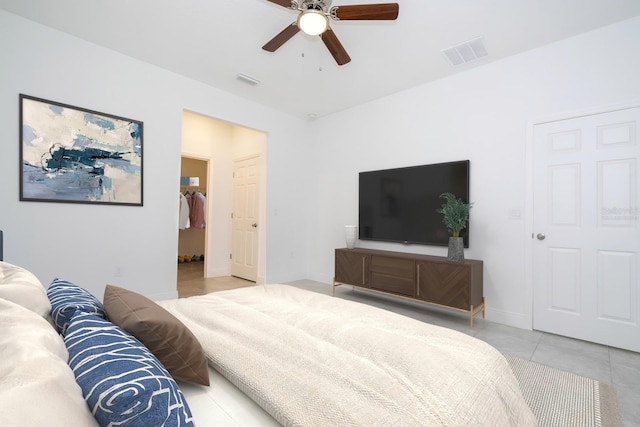 15998 SW 33rd Avenue Rd, Ocala, FL 34473 - bedroom featuring light tile patterned floors, baseboards, a ceiling fan, and visible vents