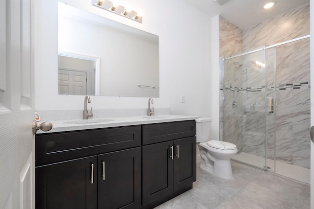 15998 SW 33rd Avenue Rd, Ocala, FL 34473 - full bath featuring a sink, double vanity, toilet, and a marble finish shower