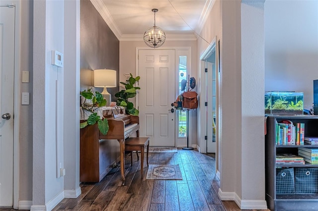 459 Millwood Pl, Winter Garden, FL 34787 - entrance foyer featuring baseboards, a chandelier, crown molding, and dark wood-style floors