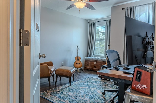459 Millwood Pl, Winter Garden, FL 34787 - office area featuring wood finished floors, a ceiling fan, and baseboards